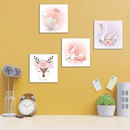 Wens Sparkle Laminated Wall Panels Animal Kingdom Print Set of 4 - Peach White image 5