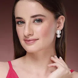 DN ENTERPRISES Gold-Plated Pearls Beaded Spherical Shaped Studs image 3