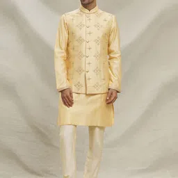 Arihant Rai Sinha Men Ethnic Motifs Embroidered Regular Chanderi Silk Kurta with Trousers image 4