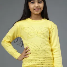 TRENDY WORLD Girls Yellow Solid Wool Sweaters image 3
