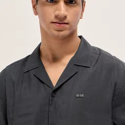 THE BEAR HOUSE Men Oversized Fit Solid Cuban Collar Casual Shirt image 4