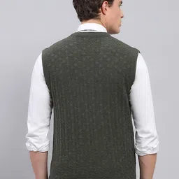 Monte Carlo Men Woollen Self Design V Neck Sleeveless Pullover Sweater image 5