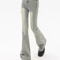 LULU & SKY Women Flared High-Rise Low Distress Heavy Fade Jeans image 3