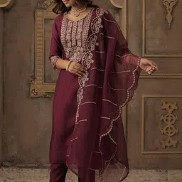 Indo Era Women Ethnic Motifs Embroidered Kurta with Trousers & Dupatta image 3