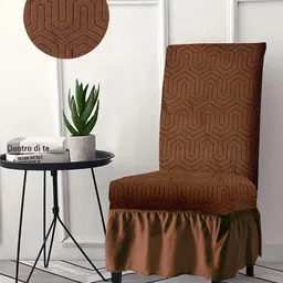 Cortina  Brown Floral Frill Stretchable Chair Covers-image-33