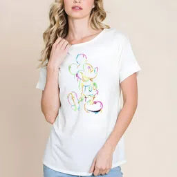 KAIDO Mickey Mouse Printed Drop-Shoulder Sleeves Round Neck Oversized Cotton T-Shirt-picture-10