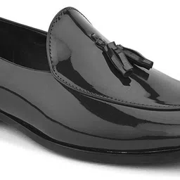 here&now Black Patent Casual Tassel Shoes Loafers For Men image 2