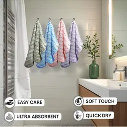 HOUSSE 4-Pcs Purple & Green Printed 350 GSM Face Towels image 4