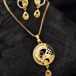 SHILLYN Gold Plated Cubic Zirconia Studded Anti Tarnish Pendant Set with Chain-picture-17