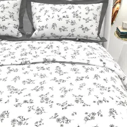 THE WHITE MOSS White & Grey Ethnic Motifs 300 TC King Bedsheet Set-2.75 m x 2.75 m image 3