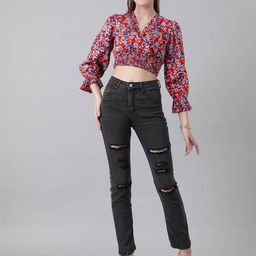 Stylecast X Kotty Women Floral Printed Puff Sleeve Blouson Crop Top-picture-21