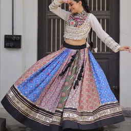 Livewear Embellished Mirror Work Ready to Wear Lehenga & image 2