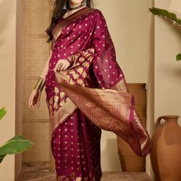 Sangria Purple Silk Blend Woven Design Sarees-picture-29