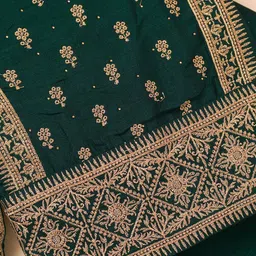 Koskii Floral Embroidered Zari Work Raw Silk Unstitched Dress Material image 3