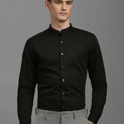 Louis Philippe Men Band Collar Solid Cotton Slim Fit Formal Shirt-picture-19