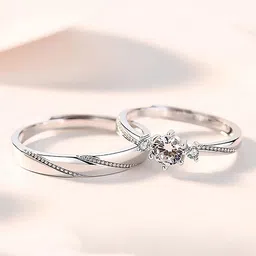 alvira Adjustable Couple Combo Lovers American diamond Valentine Metal Cubic Zirconia, Crystal, Diamond Silver, Rhodium Plated Ring-picture-28