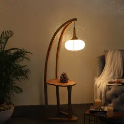 sapphire Voila White Iron Shade Shelf Floor Lamp With Wood Base image 2
