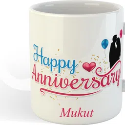 uniarawalas Happy Anniversary Mukut Name Ceramic Coffee Mug image 2