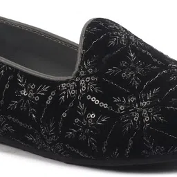 fausto Silk Zardosi Sequin Velvet Ethnic Slip On Juttis|Traditional Shoes for Wedding Mojaris For Men image 3