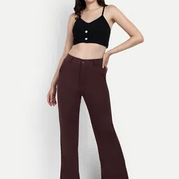 broadstar Women Loose Fit Brown Lycra Blend Trousers-picture-41