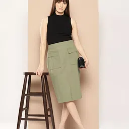 Chemistry Cotton Front Slit Midi Straight Skirt-picture-14