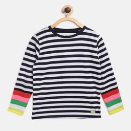 Cherry Crumble Boys Navy Blue & White Striped Round Neck T-shirt-picture-11