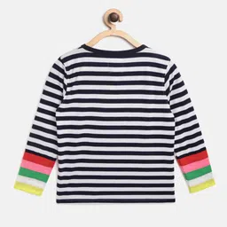 Cherry Crumble Boys Navy Blue & White Striped Round Neck T-shirt image 3