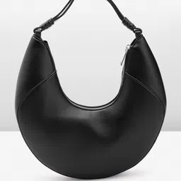 MANGO Textured Leather Effect Half Moon Shoulder Bag image 3