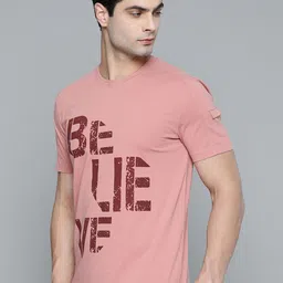 Alcis Men Dusty Pink & Maroon Typography Printed T-shirt image 3