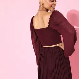 Berrylush Women Charming Maroon Solid Georgette Bishop Sleeves Top image 3
