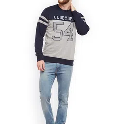Club York Men Navy Blue & Grey Printed Sweatshirt image 5