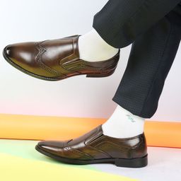 FAUSTO Men Perforated Leather Slip-On Formal Brogues-picture-18