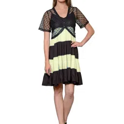 PATRORNA Cream & Black Color-Block Fit & Flare Dress With Shrug-image-37