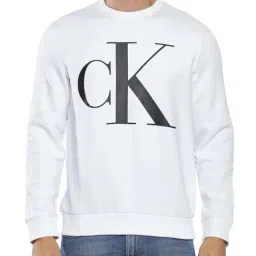 Calvin Klein Jeans Brilliant White Regular Fit Logo Printed Sweatshirt-image-69