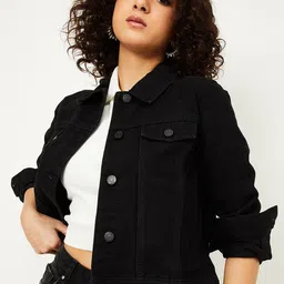 max Women Checked Polyester Longline Denim Jacket-picture-26