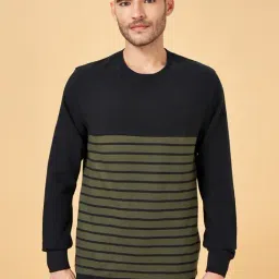 Urban Ranger by Pantaloons Olive & Black Cotton Regular Fit Striped Sweatshirt-picture-24