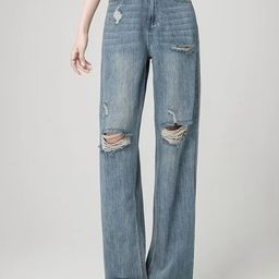 LULU & SKY Women Straight Fit High-Rise Slash Knee Light Fade Jeans-picture-18