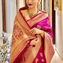 JUICE BEAUTY Ethnic Motifs Zari Silk Blend Heavy Work Saree image 3