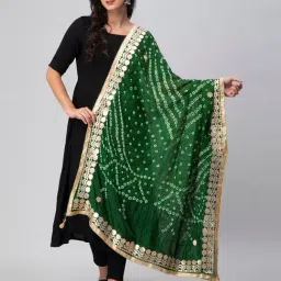 Aditi Wasan Green Printed Bandhani Dupatta-image-97