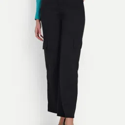 Broadstar Black Relaxed Fit High Rise Cargo Pants-image-22