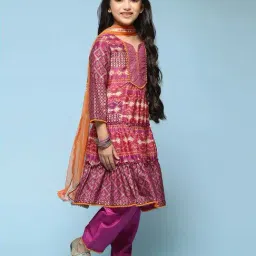 BIBA Girls Kids Purple Cotton Printed Kurta Set image 4