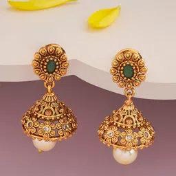 Kushal's Fashion Jewellery Gold Plated Dome Shaped Jhumkas Earrings-picture-23
