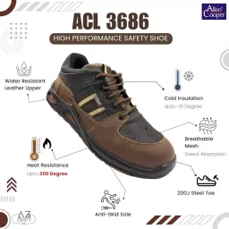 Allen Cooper Steel Toe Safety Shoe Low Ankle PU Sole UK 6 Size Brown for Industrial Use, ACL 3686 image 5