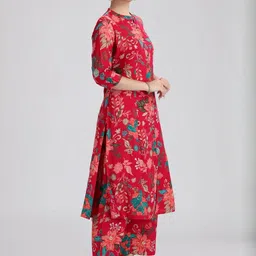 COTTON CULTURE Floral Printed Mandarin Collar A-Line Kurta With Palazzo image 3