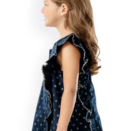 Cherry Crumble Girls Blue Printed Pure Cotton Top image 5