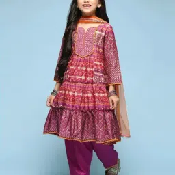 BIBA Girls Kids Purple Cotton Printed Kurta Set image 5