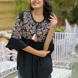 BAESD Tie-Up Neck Bell Sleeve Peplum Top image 2