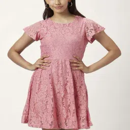 Honey by Pantaloons Pink Self Pattern A-Line Dress-picture-40