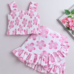 The Magic Wand Girls Floral Printed Sleeveless Pure Cotton Top With Skirt-picture-33