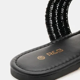 R&B Women Black Casual Open Toe Flats image 4